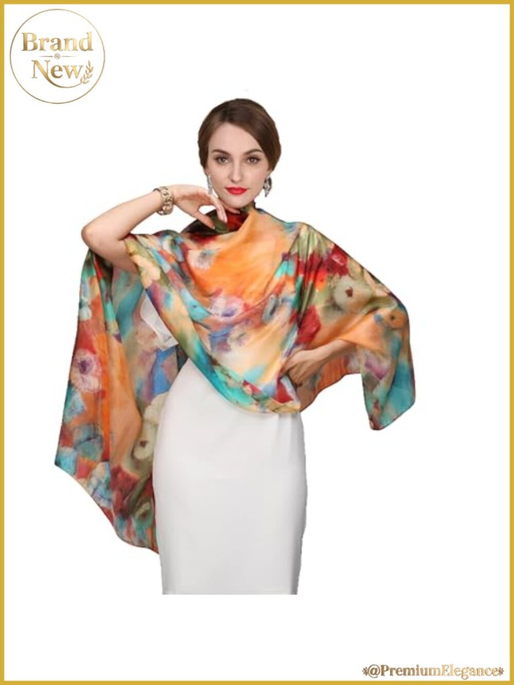 100% Mulberry Silk Scarf Large Floral Shawl Wrap